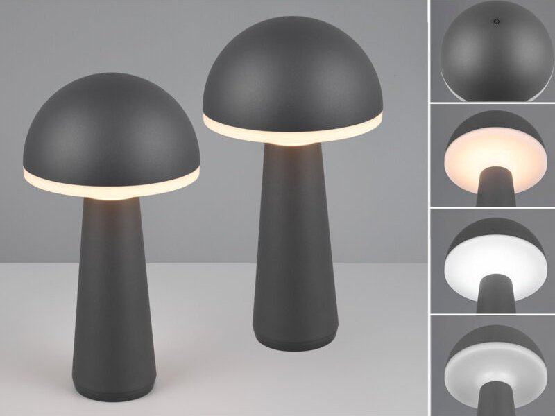 Meinewunschleuchte - Akku led Tischleuchten 2er set kabellos für Innen & Außen, Anthrazit - Höhe 30cm