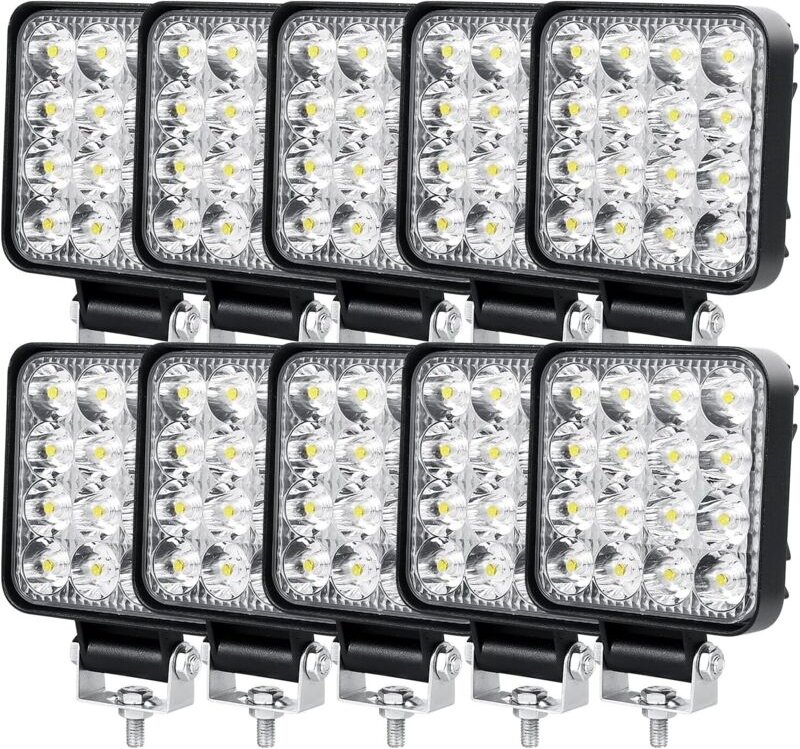 10 Stück quadratische LED-Arbeitsscheinwerfer, 8,4 cm (3,3 Zoll), 48 W, 12 V/24 V, 6000 K, weiße LED-Scheinwerfer, Arbei...