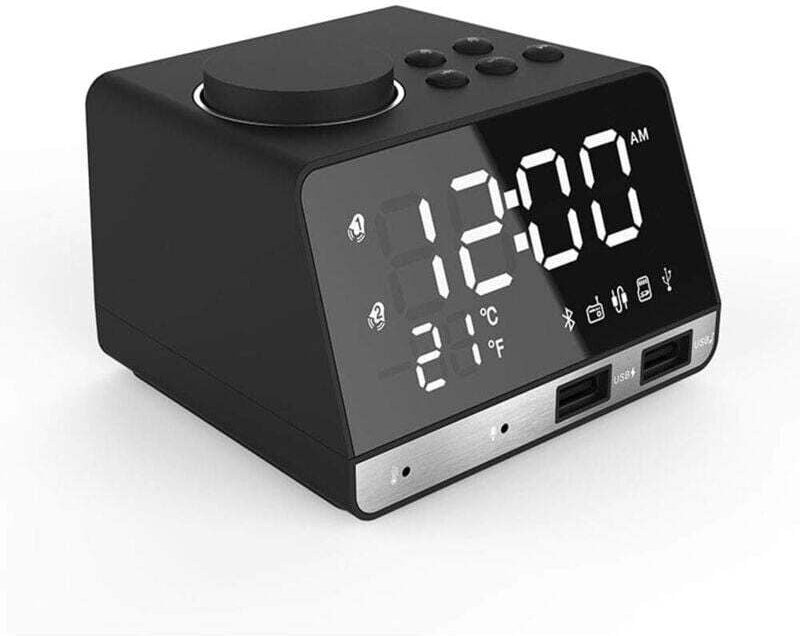 LED-Digitalwecker, Bluetooth-Basslautsprecher, FM-Radio, 2 USB-Ladeanschlüsse, Nachttischwecker, Musikplayer, Schlummerf...