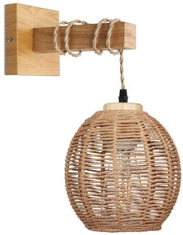Retro-Wandleuchte für den Innenbereich, aus Hanfseil, Rattan und Metall, Fassung E26/E27, für Nachttisch, Wohnzimmer, Sc...