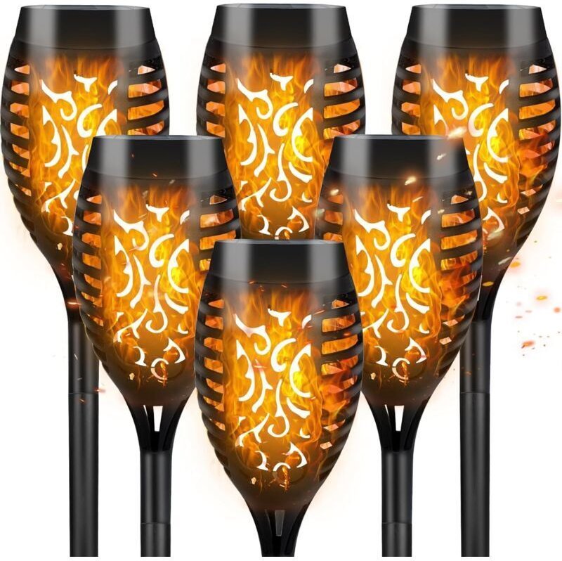 Solar-Gartenleuchten für den Außenbereich, 6-teiliges Set mit 12 LED-Solar-Gartenleuchten mit realistischem Flammeneffek...