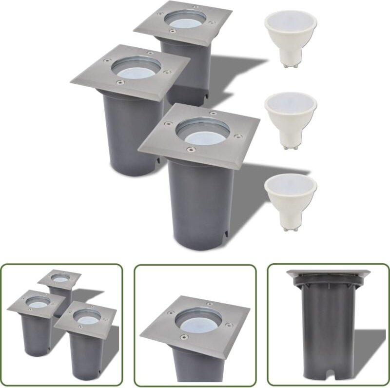 The Living Store - LED-Bodeneinbaustrahler 3 Stk. Outdoor Quadratisch - LED-Strahler - Gartenbeleuchtung - Außenscheinwe...