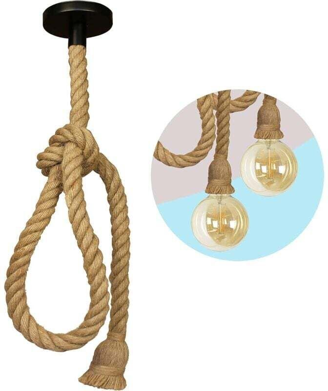150 cm lange Textilseil-Deckenleuchte, rustikale Retro-Deckenleuchte mit E27-Fassung, aus Hanf, Wohndekoration, B