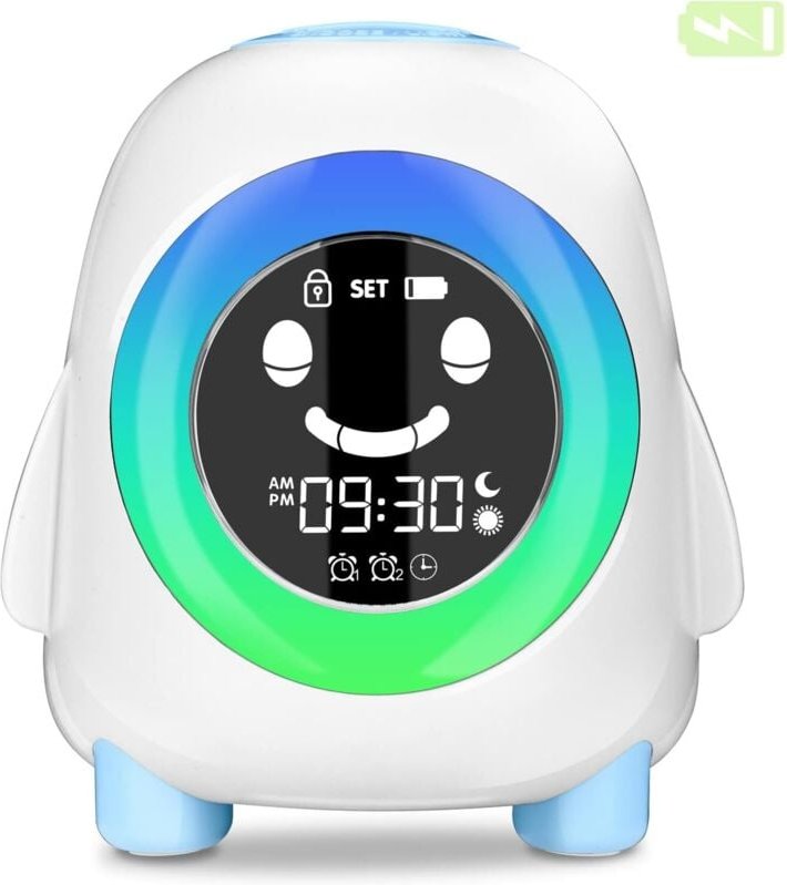 Kinderwecker, pädagogischer Kinderwecker mit 2200 mAh wiederaufladbar mit 2 Alarmen, 3 Helligkeiten, 5 Klingeltönen, 5 F...