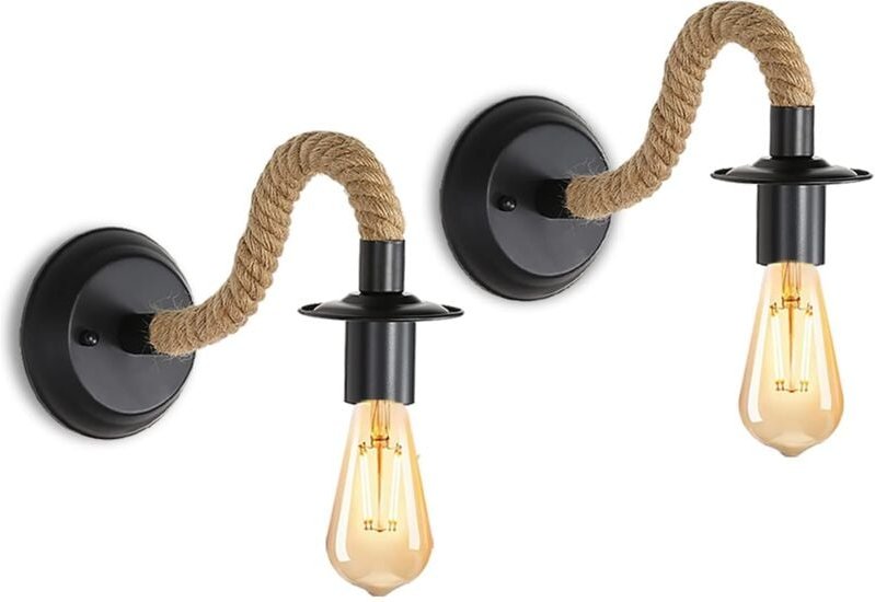 Thumbnail - Vintage Wandlampe aus Hanfseil, Retro-Stil, E27 Fassung, Ideal für Flur, Loft, Schlafzimmer, Café, Bar (Glühbirne nicht ...