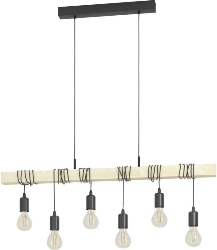 6er Hängeleuchte Townshend schwarz natur 100 x 10 x 110 cm E27 Deckenlampen & Kronleuchter - Eglo