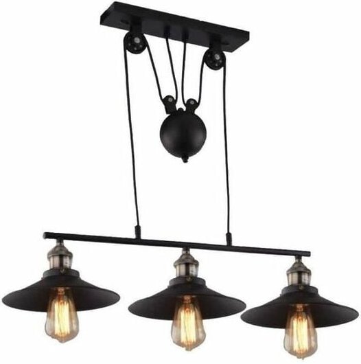Industriell Metall Pendelleuchte 3 Lüster mit 2,0M Kabel diy Kronleuchter mit Rolle + Hut Form 26cm E27 für Küche Schlaf...
