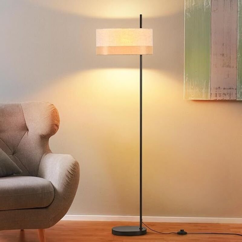 GBLY Stehlampe Vintage Stoffschirm Weiß E27 Fußschalter Retro Bodenlampe Rustikal Für Wohnzimmer Schlafzimmer Sofa Arbei...