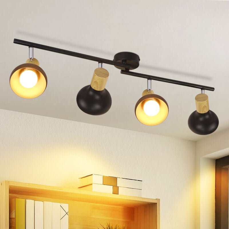 GBLY Deckenstrahler Flur Deckenleuchte Vintage - Deckenlampe Industrial Innen Flurlampe 4 Flammig Schwarz 350°Schwenkbar...