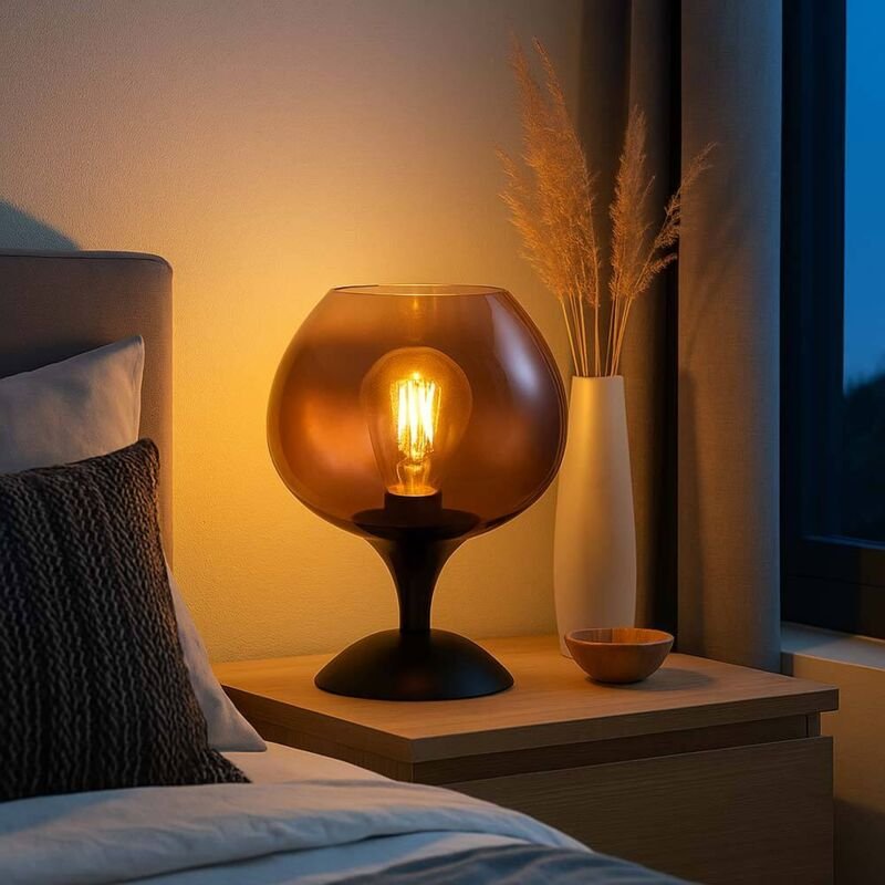 Thumbnail - LED Tischleuchte Glas kupfer Tischlampe Retro Nachttischleuchte schwarz chrom, Metall, 1x 7W 630lm warmweiß, DxH 15x20,5...