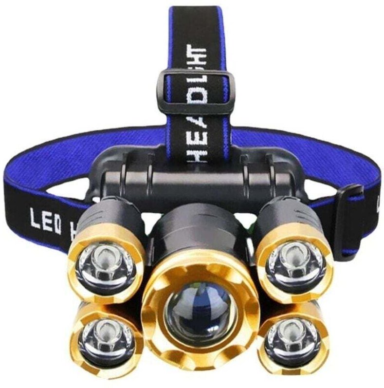 DUBUNS 5 LED Hochleistungs-Stirnlampe aus Kunststoff, wiederaufladbar, mit 4 Leuchtmodi, 90° verstellbarem Abstrahlwinke...