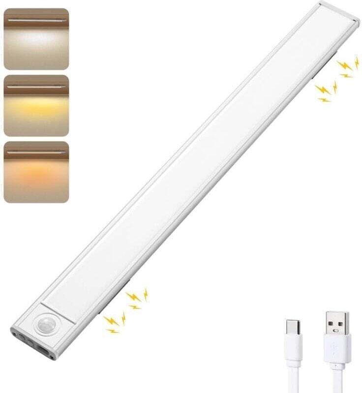 ZVD - clairage d'armoire led avec détecteur de mouvement, lampe d'armoire bande lumineuse led, rechargeable par usb écla...