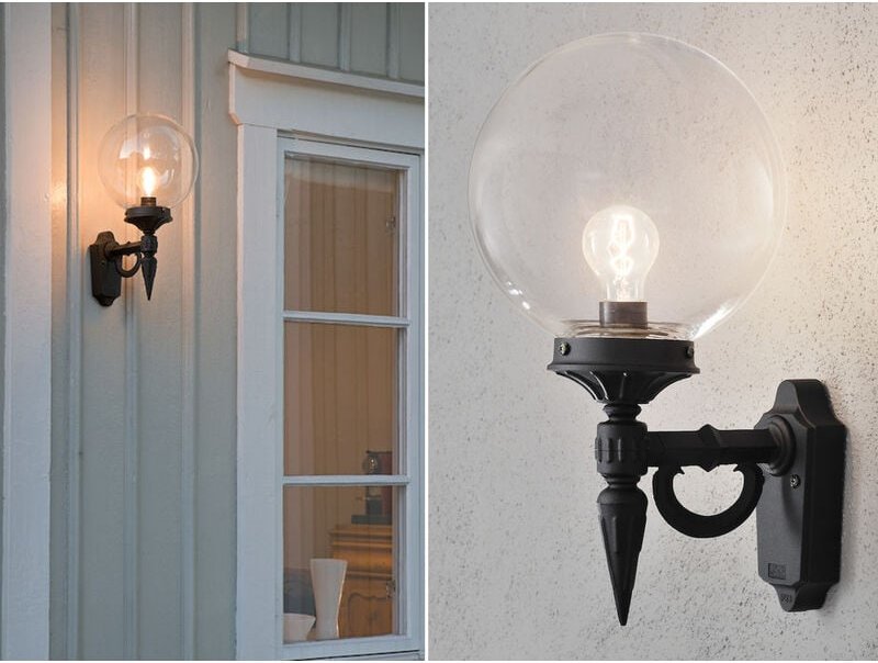 Meinewunschleuchte - led Außenwandleuchte Aluminium Schwarz mit Glaskugel, Höhe 44cm