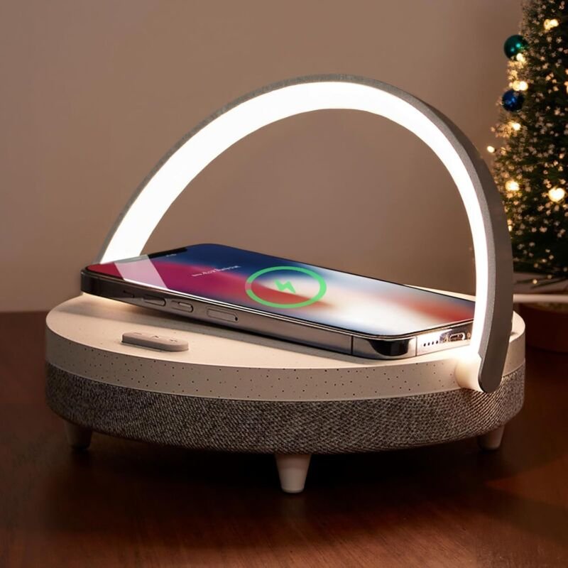 LED Nachttischlampe mit Ladefunktion, 4-in-1 Touch Dimmbar Nachtlicht, Bluetooth Lautsprecher, Kabelloser Ladefunktion, ...