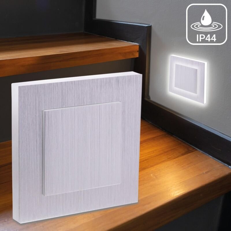 LED Treppenleuchte IP44 eckig Alu-gebürstet - Lichtfarbe: Neutralweiß 1,5W - Lichtaustritt: Doppio
