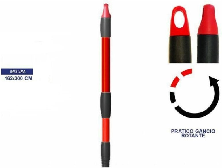 Trade Shop Traesio - Trade Shop - Roter ausziehbarer Teleskopstiel 162-300 cm mit drehbarem Besenhaken -