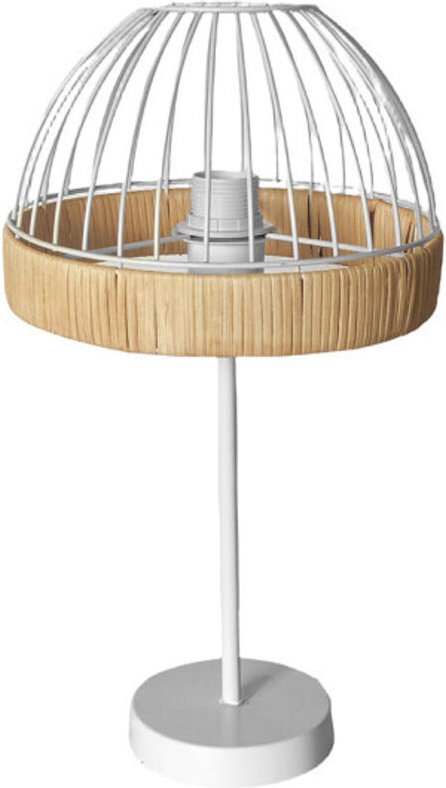 Gaston Tischlampe 1xe27 weiß/natur 46x25x25cm m/Metall & Rattan