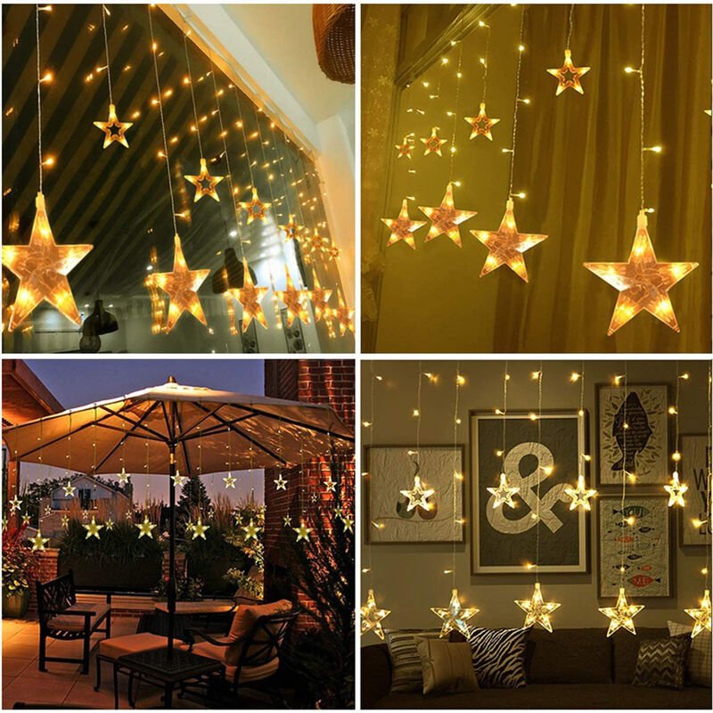 Beleuchteter Weihnacht Sternenvorhang Lichterkette 138 LED, mit Fernbedienung, Energieklasse A+++