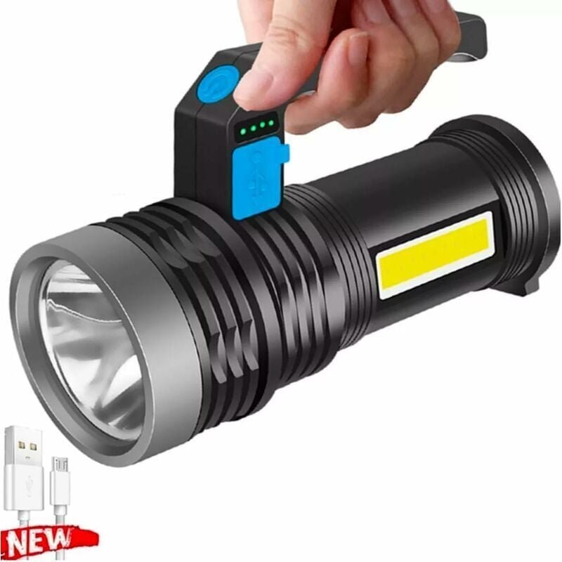Leistungsstarke wiederaufladbare Taschenlampe, 4 Modi, wasserdicht, tragbare Taschenlampen, Arbeitslicht für Camping, Wa...