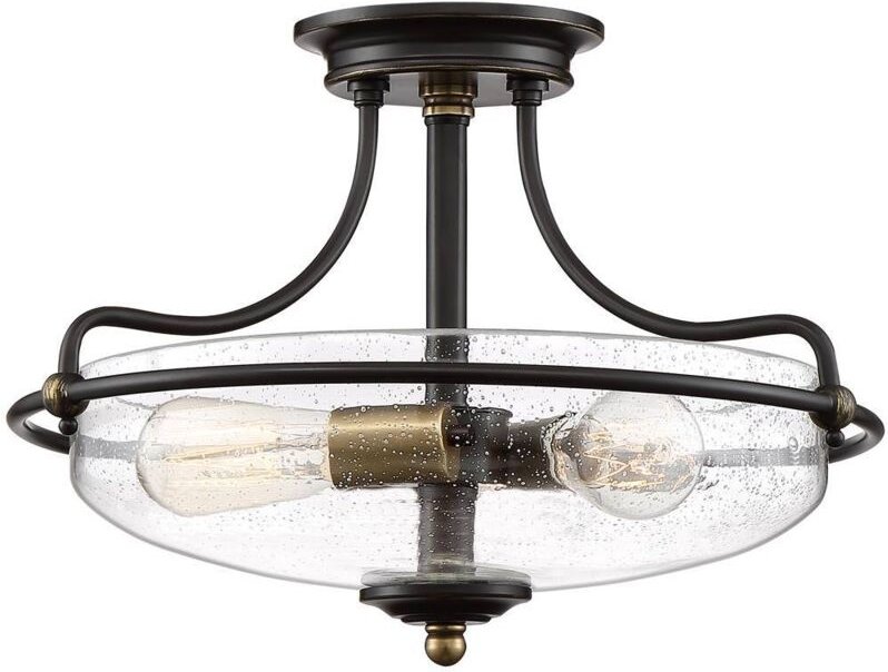 Quoizel - Elstead Griffin Bowl Semi Flush Deckenleuchte Palladio-Bronze mit Akzenten aus verwittertem Messing