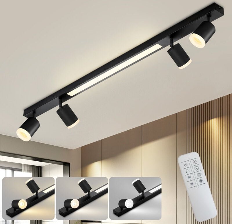 Led Deckenleuchte Dimmbar Deckenstrahler - Küchenlampe 4 Flammig Schwarz 38W mit Fernbediennung 3000K-6500K Deckenspots ...