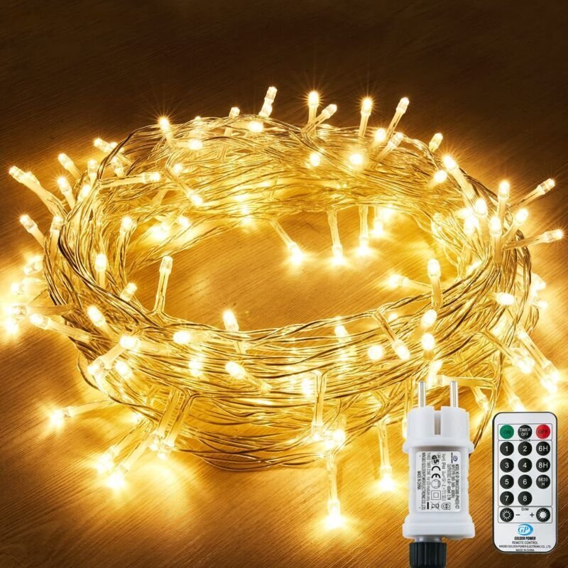 Außenbeleuchtung, 10 m, 100 LEDs, 8 Modi, mit Stecker, Fernbedienung, Timer, wasserdicht (IP44 + IP65), für Weihnachtsbä...