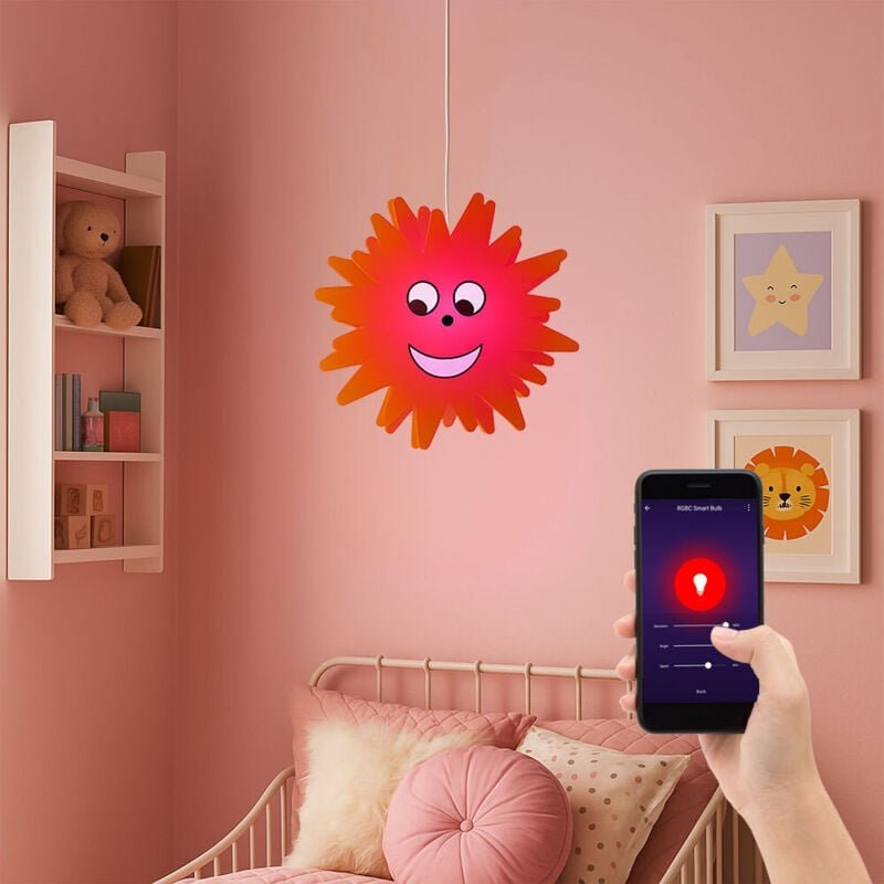 Pendelleuchte Kinderzimmer Sonne Hängeleuchte Holz gelb, dimmbar Fernbedienung Smart, RGB LED 8,5W 806Lm 2700-6500K, DxH...