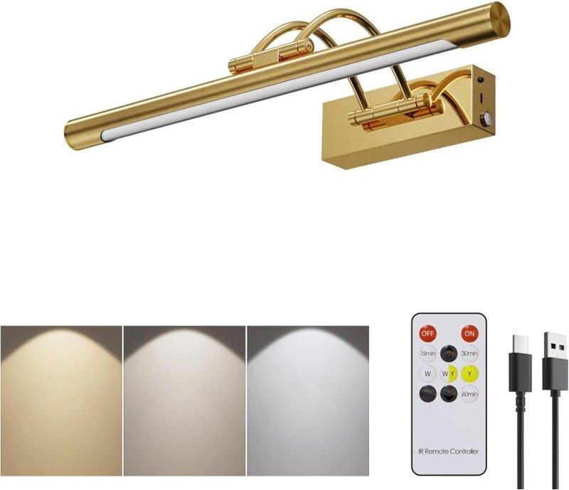 16-Zoll-Akku-Wandleuchte mit Fernbedienung, dimmbarer Fernbedienung und Timer, 5000 mAh, 3-Farben-Farbtemperatur