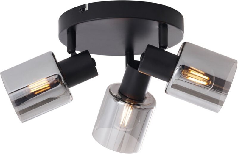 Moderne Deckenleuchte Schwarz mit rundem Rauchglas 3-flammig - Cilin