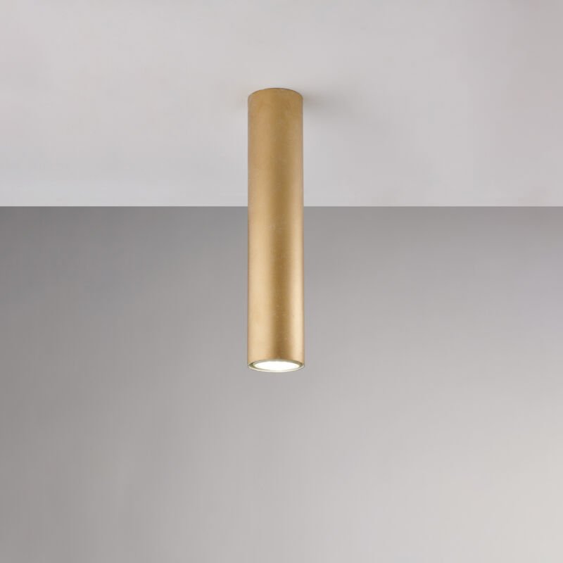 Belight - Plafoniera in ferro laccato bianco GU10 con decorazione oro antico 1 luce H.30 - Ø8