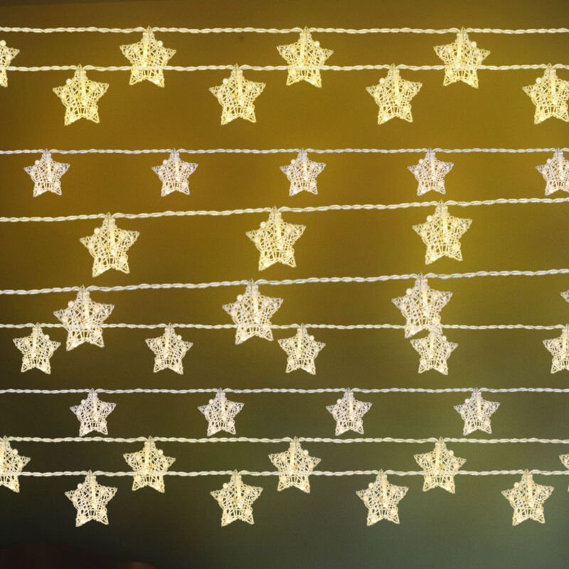 Lichterkette Weihnachtsdeko Sternen-Design Leuchtkette Sternenlampe, Metall silber, Batterie 10x led 3000K warmweiß, l 1...