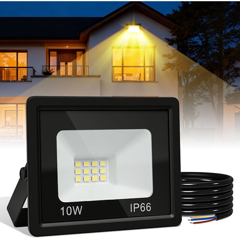 Jiubiaz LED-Fluter, LED-Strahler, IP66 Außenstrahler, 120° Abstrahlwinkel, 10W 10 Stück, Arbeitsleuchte Warmweiß 3000K