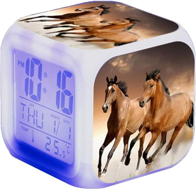 Réveil Cheval - led - Alarme Animale - avec lumière - Brillant dans la Nuit - pour Enfants et Adultes - Cadeaux d'annive...