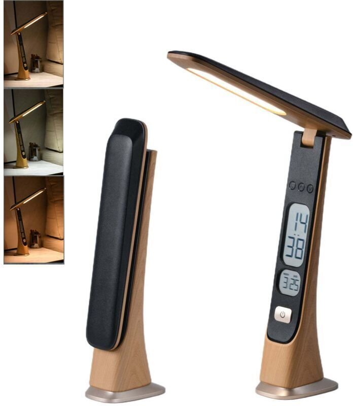 Faltbare Schreibtischlampe, Touchscreen-Schreibtischlampe mit Uhr- und Kalenderanzeige, 3 Farbmodi und einstellbarer Hel...