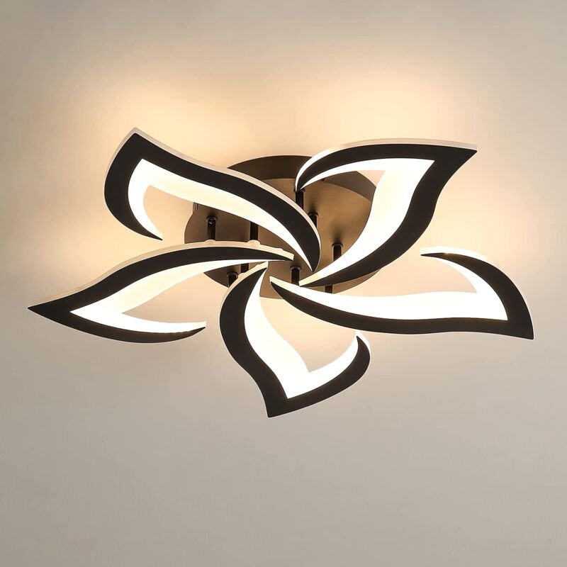 Thumbnail - Moderne LED-Deckenleuchte, 60W 6000LM Kreative Formblume Acryl Deckenleuchte, 5 Köpfe Blütenblätter Schwarz Led Kronleuc...