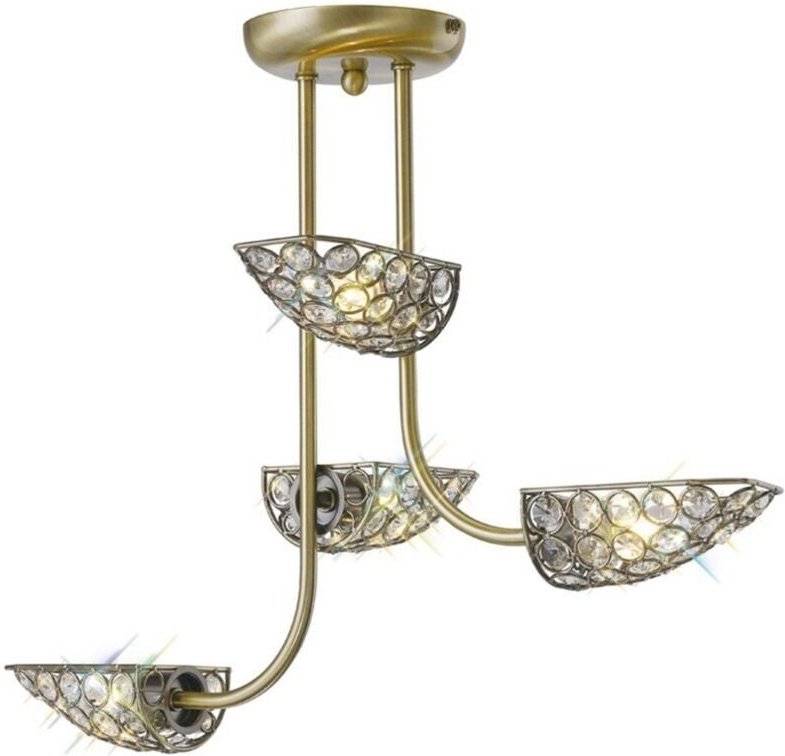 Inspired Diyas - Ashton - Semi Flush Decke 4 Licht Antik Messing, Kristall