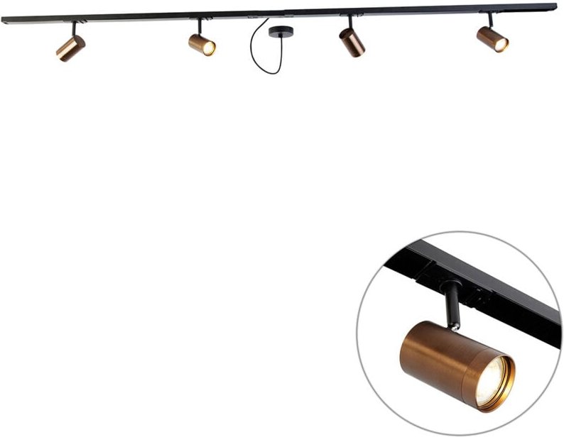 1-Phasen-Schienensystem dunkelbronze mit 4 Strahlern und 1 Netzteil rund - Jeana