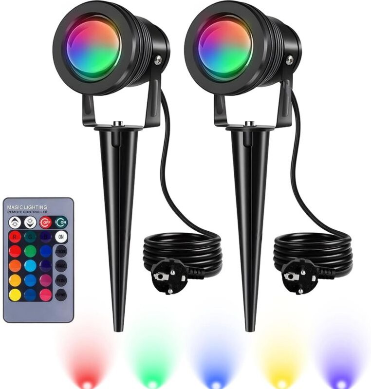 10W RGB Gartenbeleuchtung Scheinwerfer LED Strahler Gartenlampe mit Erdspieß IP65 Wasserdicht Gartenstrahler für Außen S...
