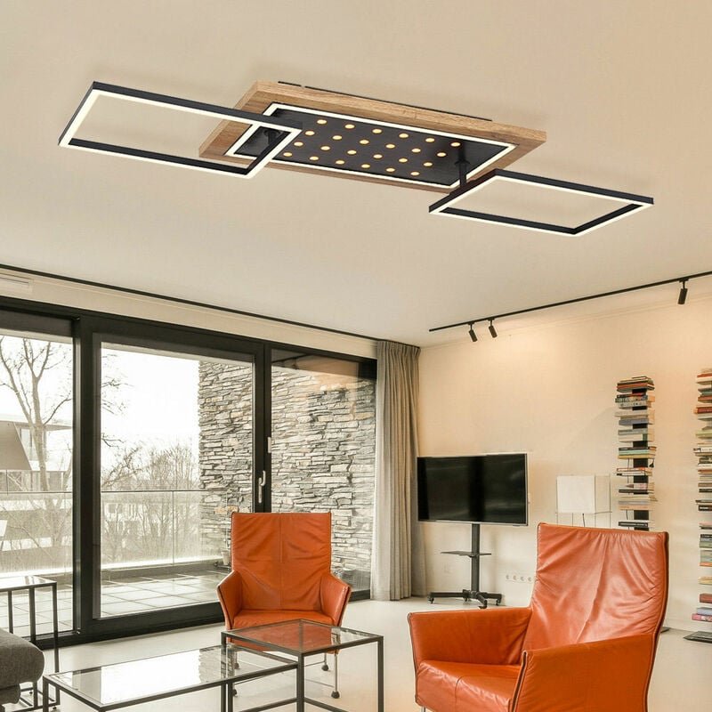 Globo - led Deckenlampe schwarz Esszimmerleuchte Wohnzimmerlampe Holz Optik, led Rahmen schwenkbar 3 Stufen Beleuchtung,...