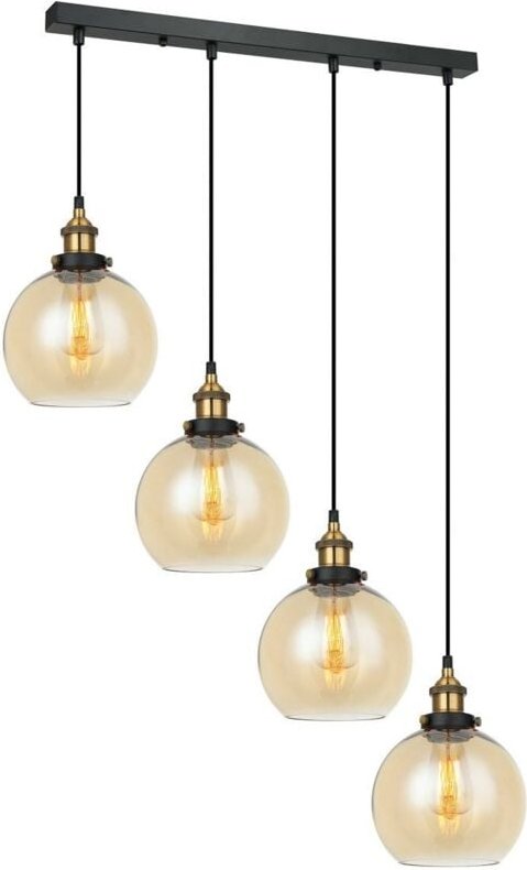 Thumbnail - Cardena - Industrie- und Retro-Anhänger schwarz, Gold 4 Light mit Bernsteinfarbton, E27 dimmbar - Italux