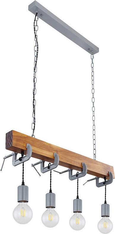 Thumbnail - Hängeleuchte Holz Esstisch Lampe Küche hängend Retro Deckenleuchte Vintage Pendelleuchte 4 flammig, Schraubzwinge Metall...