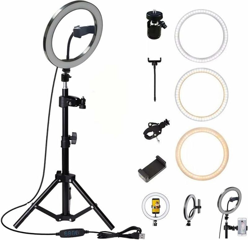 Usb led Ringlicht Ringleuchte Fotolicht Studiolicht Lampe Selfie Handy Stativ, Dimmbare Blitzgeräte mit Fernbedienung, 1...