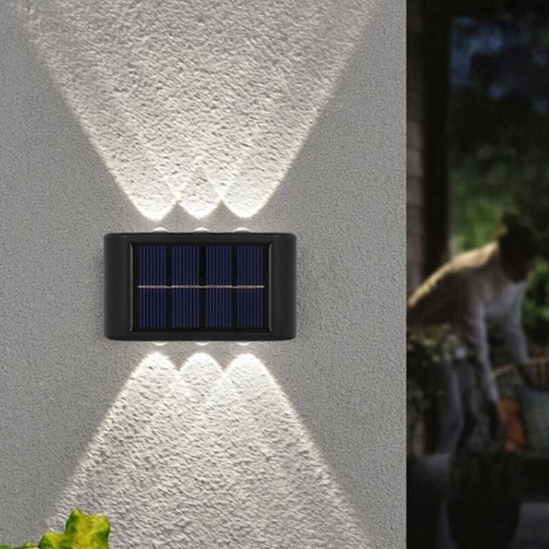 Solarbetriebene LED-Wandleuchte, 6 LEDs oben und unten, für die Gartenbeleuchtung, 2 Stück