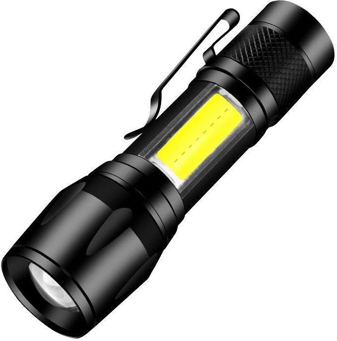 ZVD - Mini-LED-Taschenlampe, verstellbarer Zoom, Clip, USB-aufladbar, wasserdicht, Aluminium-Taschenlampe