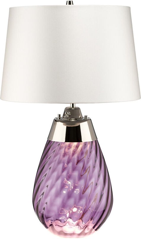 Lena 2 Leichte kleine Pflaumentischlampe mit cremefarbenem Schirm, pflaumenfarbenem Glas, cremefarbenem Schirm, E27 - El...