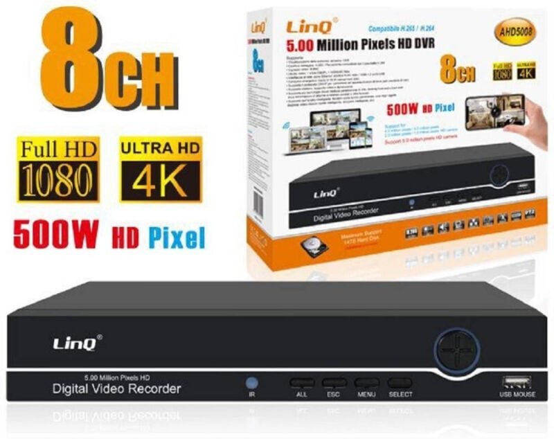 Trade Shop - dvr digitaler videorecorder 8 kanäle ahd full hd 1080P 4K 500W H.265/H.264 AHD5008 -