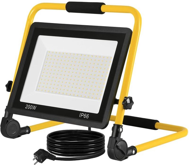 UISEBRT LED Baustrahler 200W Kaltweiss Baustellen Strahler inkl. Standgestell und Netzkabel, LED Fluter Arbeitsscheinwer...