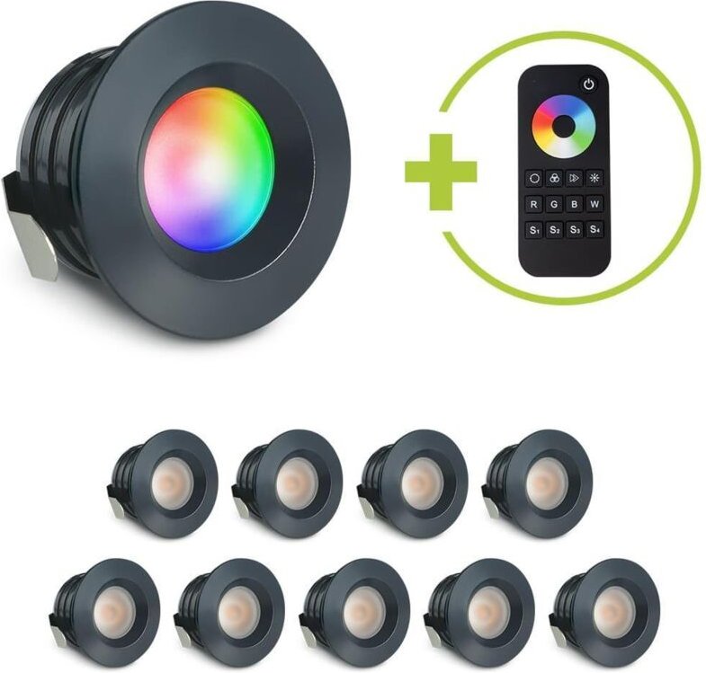 Einbaustrahler Mini flach Torino 3W RGBW IP44 - Farbe: anthrazit RAL 7016 - Anzahl: 10x