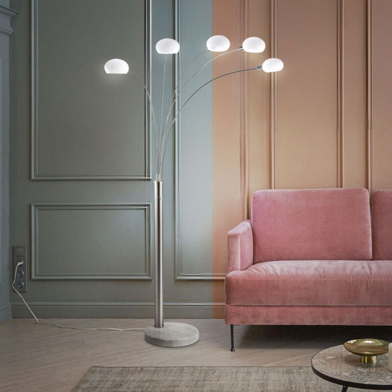 Standlampe Stehleuchte dimmbar Glas Strahler Dimmer Stehlampe Wohnzimmer Modern, Marmorsockel, 5x E14, LxBxH 110 x 140 x...