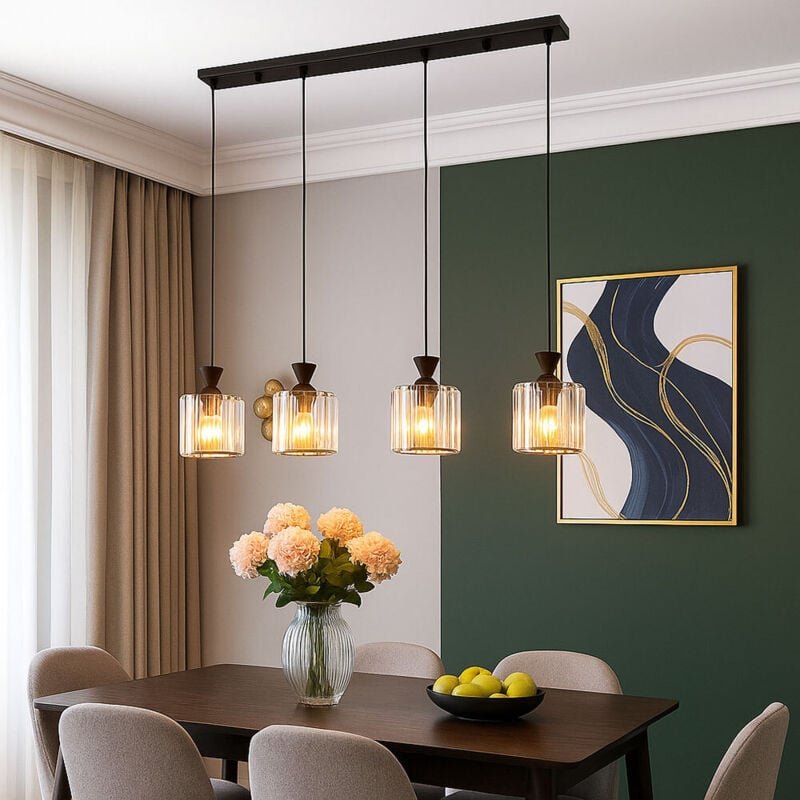 LED Hängeleuchte 4-Flammig Kristalllampe Hängelampe Esszimmerleuchte schwarz, Metall, 4x E27 LED warmweiß, LxBxH 86x13x1...